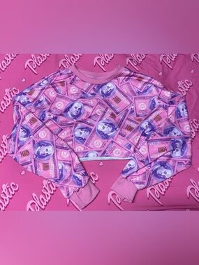 NWOT SHEIN Pink Money Y2K Urban Streetwear Lounge Crop Top Sweatshirt Shirt
